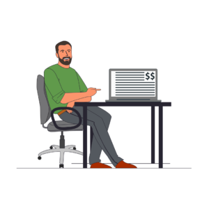 Homem apontando para notebook